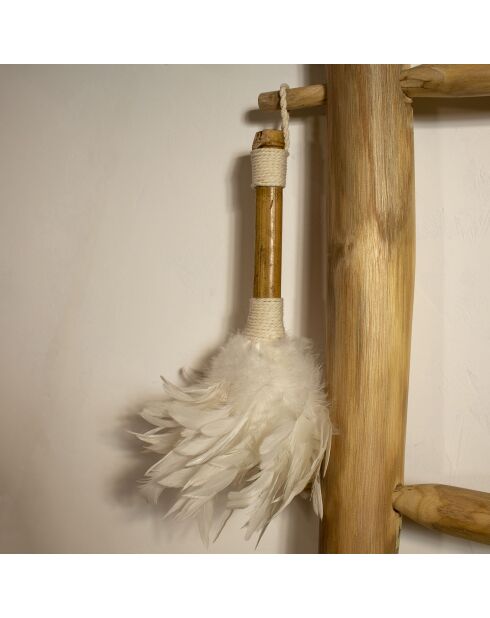 Spolverino decorativo in bambù e piume Kemoa bambù/bianco - 15x15x35 cm