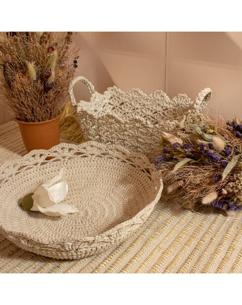 Coupe rigide tisée main au crochet Léa beige - 31x31x8 cm