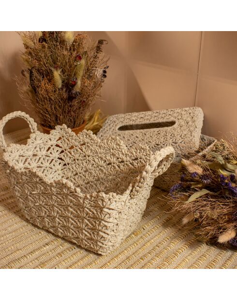 Panier crochet Léa beige -  25x17x15 cm