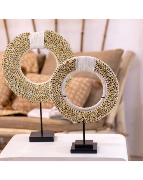 Collana a conchiglia su base metallica linh bianco/beige/nero - H.37 cm