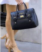 Schwarze Ondine Lederhandtasche - 35x22x14 cm