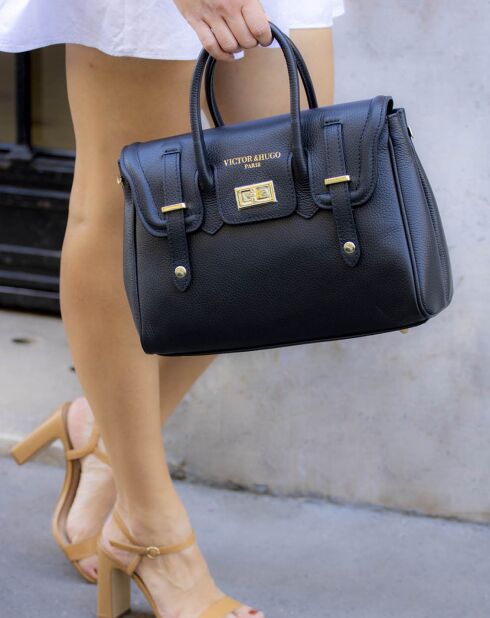 Zwarte leren handtas van Ondine - 35x22x14 cm