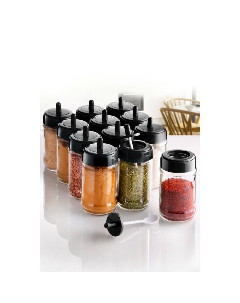 12 zwarte kruidenpotjes - 6,5x6,5x13 cm