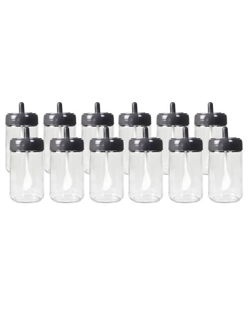 12 zwarte kruidenpotjes - 6,5x6,5x13 cm