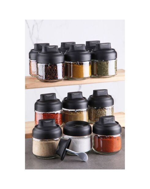 12 Pots à épices noirs - 10x10x26 cm