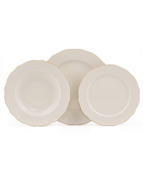 Service de table blanc/doré en Porcelaine - 18 pièces