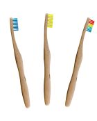 3 Brosses à dents en bambou bleu/arc-en-ciel/jaune