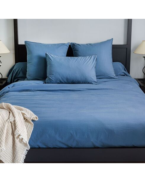 Housse de couette 100% Coton lavé Louisiane bleu denim