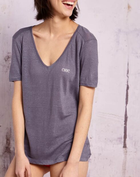 Qitu blauw T-shirt van 100% linnen