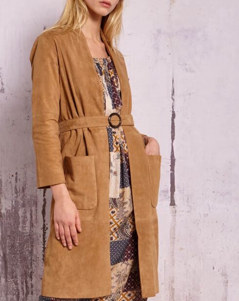 Manteau en Velours de Cuir Qoter caramel