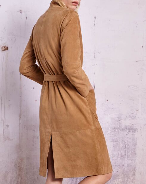 Manteau en Velours de Cuir Qoter caramel