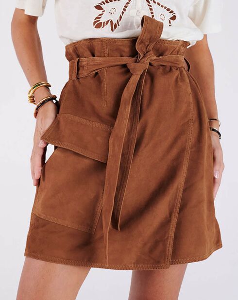 Camelfarbener Lederrock Bristol aus Samt