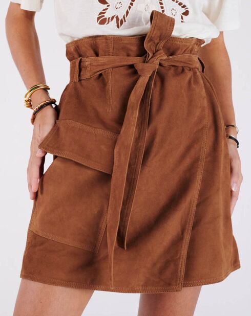 Camelfarbener Lederrock Bristol aus Samt