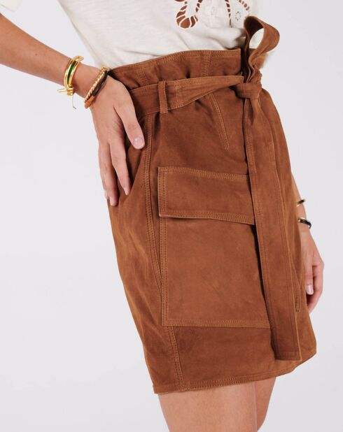 Camelfarbener Lederrock Bristol aus Samt