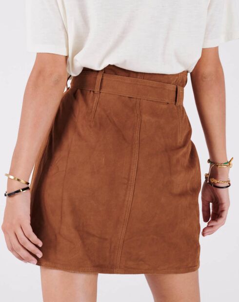 Camelfarbener Lederrock Bristol aus Samt