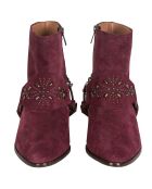 Bottines en Velours de Cuir Toots bordeaux