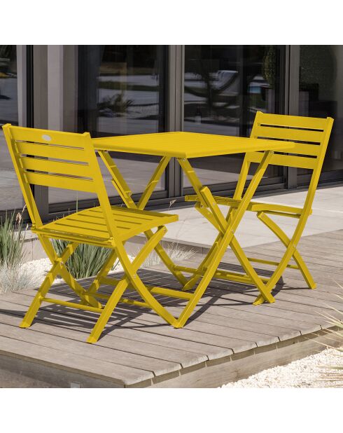 Gartenset Marius TB70 Klapptisch + 2 Marius CP Klappstühle senfgelb - 70x70x73 cm