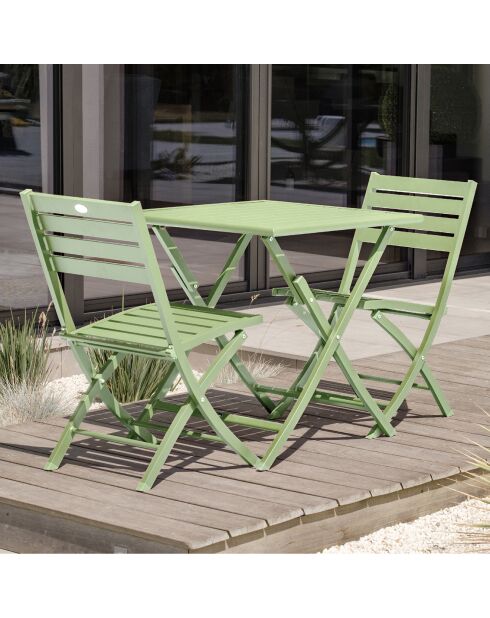 Gartenset Marius TB70 Klapptisch + 2 Marius CP Klappstühle Lagune - 70x70x73 cm