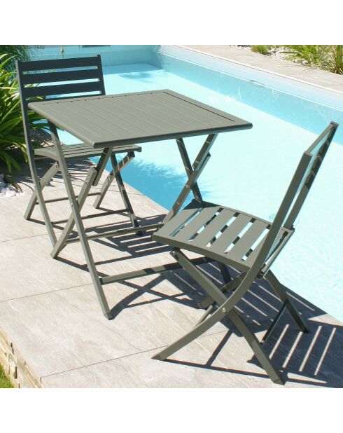 Gartenset Marius TB70 Klapptisch + 2 khakifarbene Marius CP Klappstühle - 70x70x73 cm