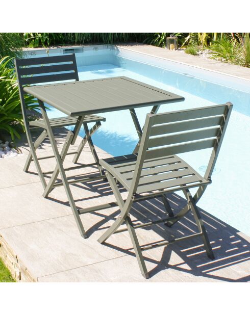 Gartenset Marius TB70 Klapptisch + 2 khakifarbene Marius CP Klappstühle - 70x70x73 cm