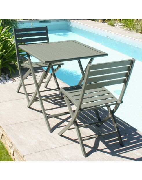 Gartenset Marius TB70 Klapptisch + 2 khakifarbene Marius CP Klappstühle - 70x70x73 cm