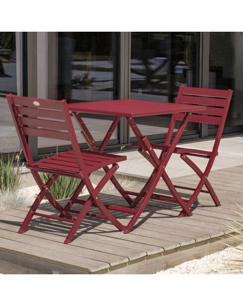 Gartenset Marius TB70 Klapptisch + 2 Marius CP Klappstühle karminrot - 70x70x73 cm