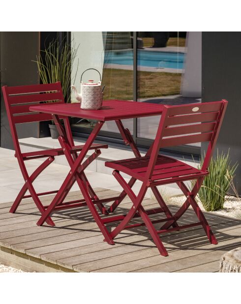 Gartenset Marius TB70 Klapptisch + 2 Marius CP Klappstühle karminrot - 70x70x73 cm