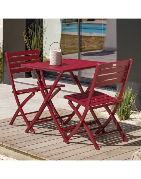 Gartenset Marius TB70 Klapptisch + 2 Marius CP Klappstühle karminrot - 70x70x73 cm