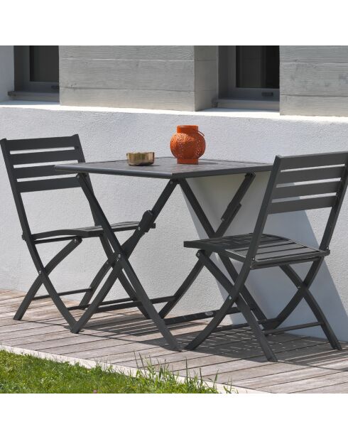 Set de jardín Mesa plegable Marius TB70 + 2 sillas plegables Marius CP gris antracita - 70x70x73 cm