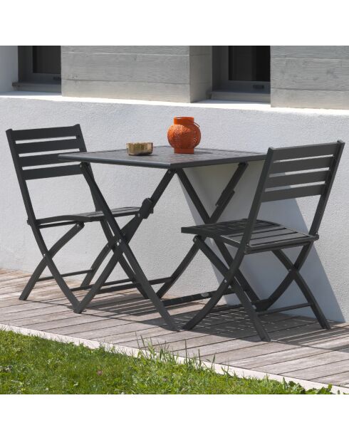 Set de jardín Mesa plegable Marius TB70 + 2 sillas plegables Marius CP gris antracita - 70x70x73 cm