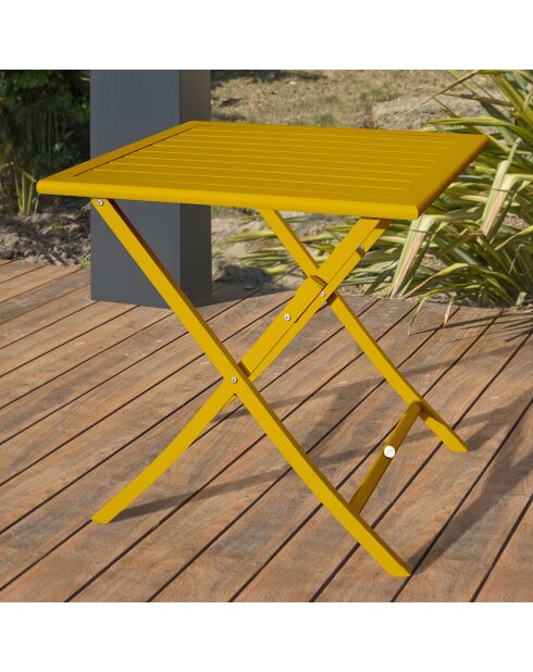 Marius mosterdgele opvouwbare tuintafel - 70x70x73 cm