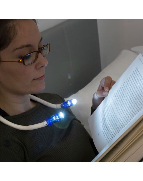 Lampe de lecture LED pour tour de cou blanche