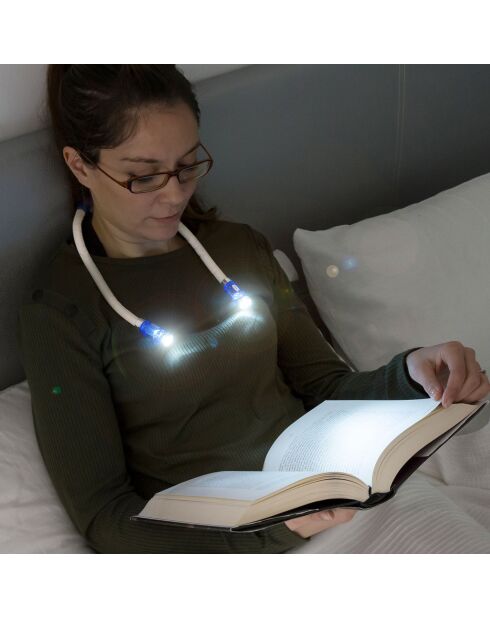 Lampe de lecture LED pour tour de cou blanche