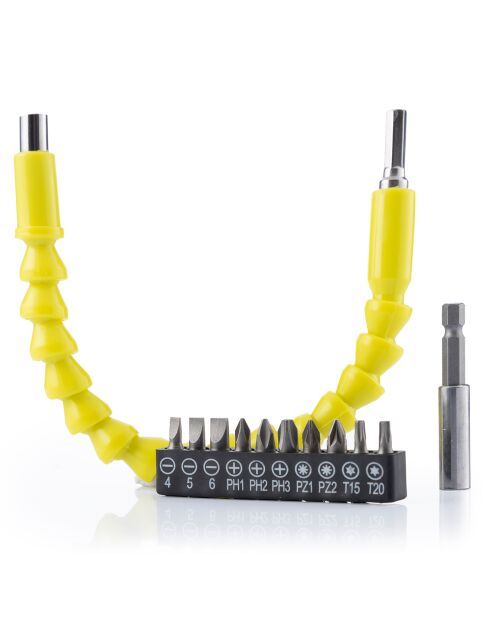 Rallonge flexible magnétique pour tournevis avec accessoires Drillex jaune