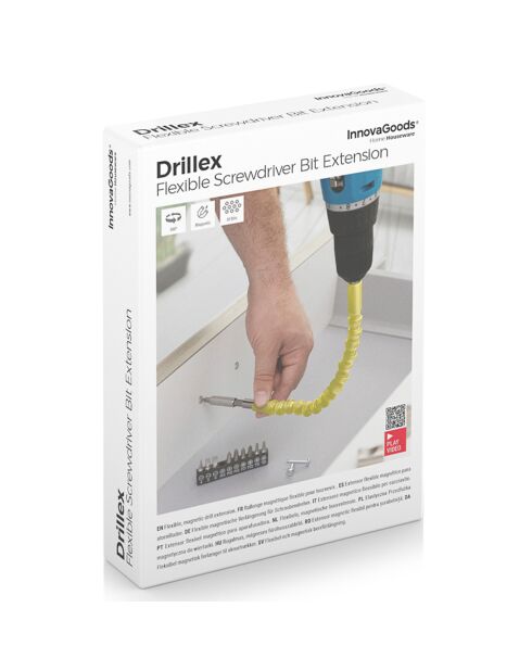 Rallonge flexible magnétique pour tournevis avec accessoires Drillex jaune