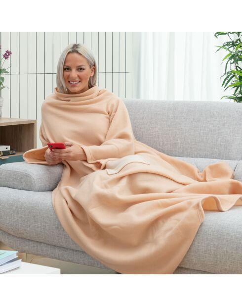 Coperta Faboulazy beige a manica singola con tasca centrale - 130x170 cm