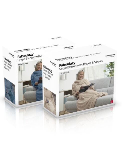 Coperta Faboulazy blu a manica singola con tasca centrale - 130x170 cm