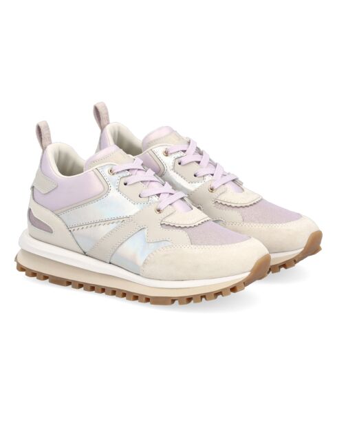 Sneakers en Cuir & Textile Unia rose doré/argenté/beige