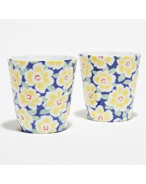 2 Mugs à thé en Porcelaine japonaise bleu/jaune - 25 ml