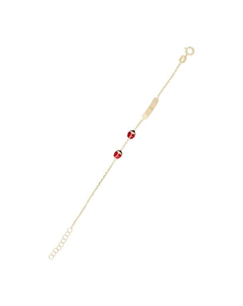 Bracelet gourmette enfant 2 coccinelles Email or jaune