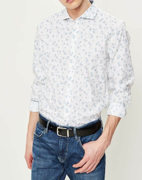Chemise ajustée Darrel imprimée fleuri blanc/bleu