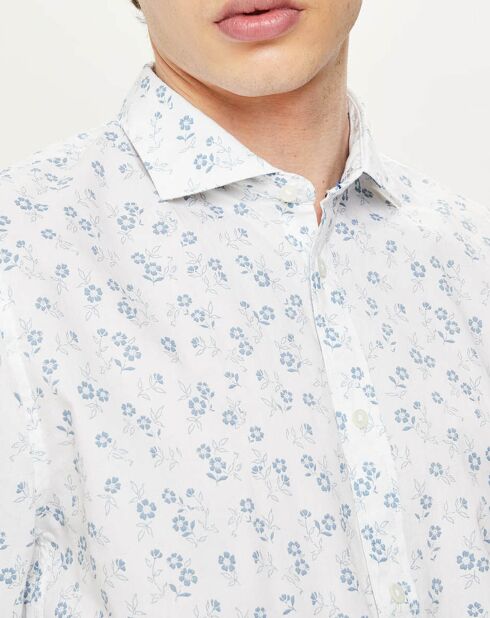 Chemise ajustée Darrel imprimée fleuri blanc/bleu