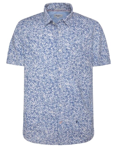 Wit/blauw overhemd met Liam getailleerd patroon