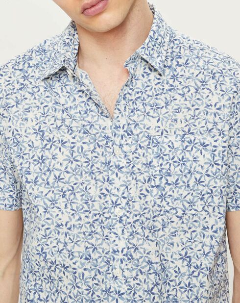 Wit/blauw overhemd met Liam getailleerd patroon