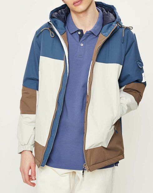 Parka à capuche Pete Nylon Taslon bleu/écru/marron