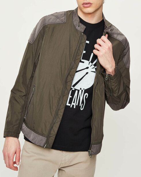 Blouson Motard Nylon marron/gris