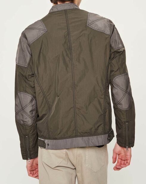 Blouson Motard Nylon marron/gris