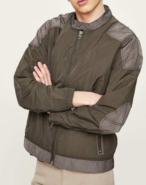 Blouson Motard Nylon marron/gris