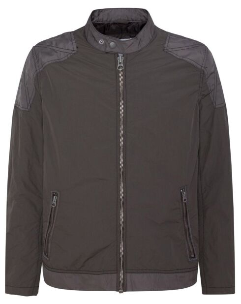 Blouson Motard Nylon marron/gris