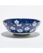 Saladier en Porcelaine japonaise Fleurs bleu/blanc/noir - D.21 cm